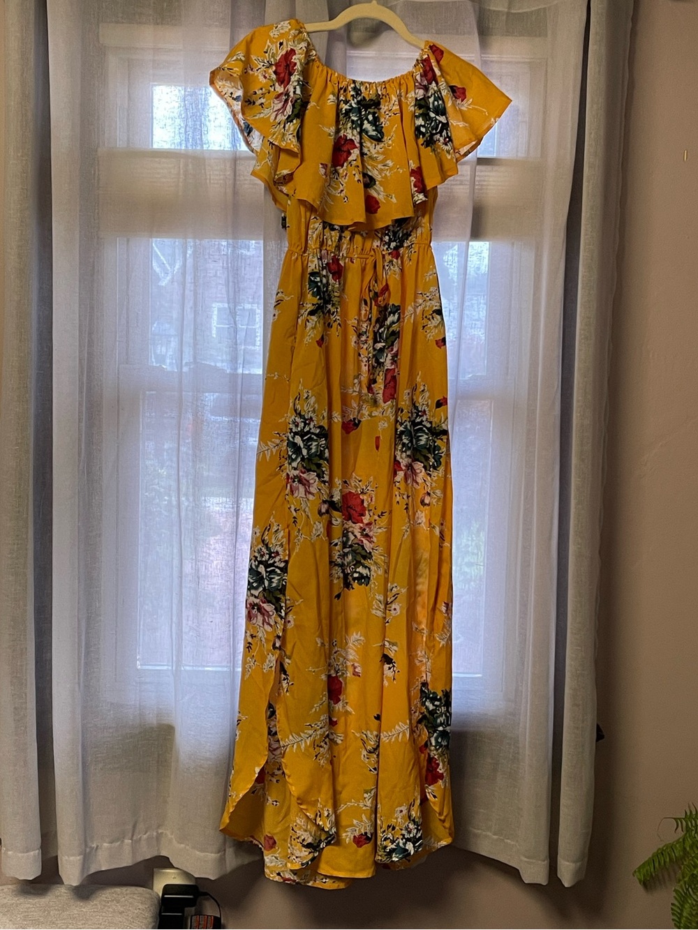Floral Off-Shoulder Maxi Dress - Yellow Size S